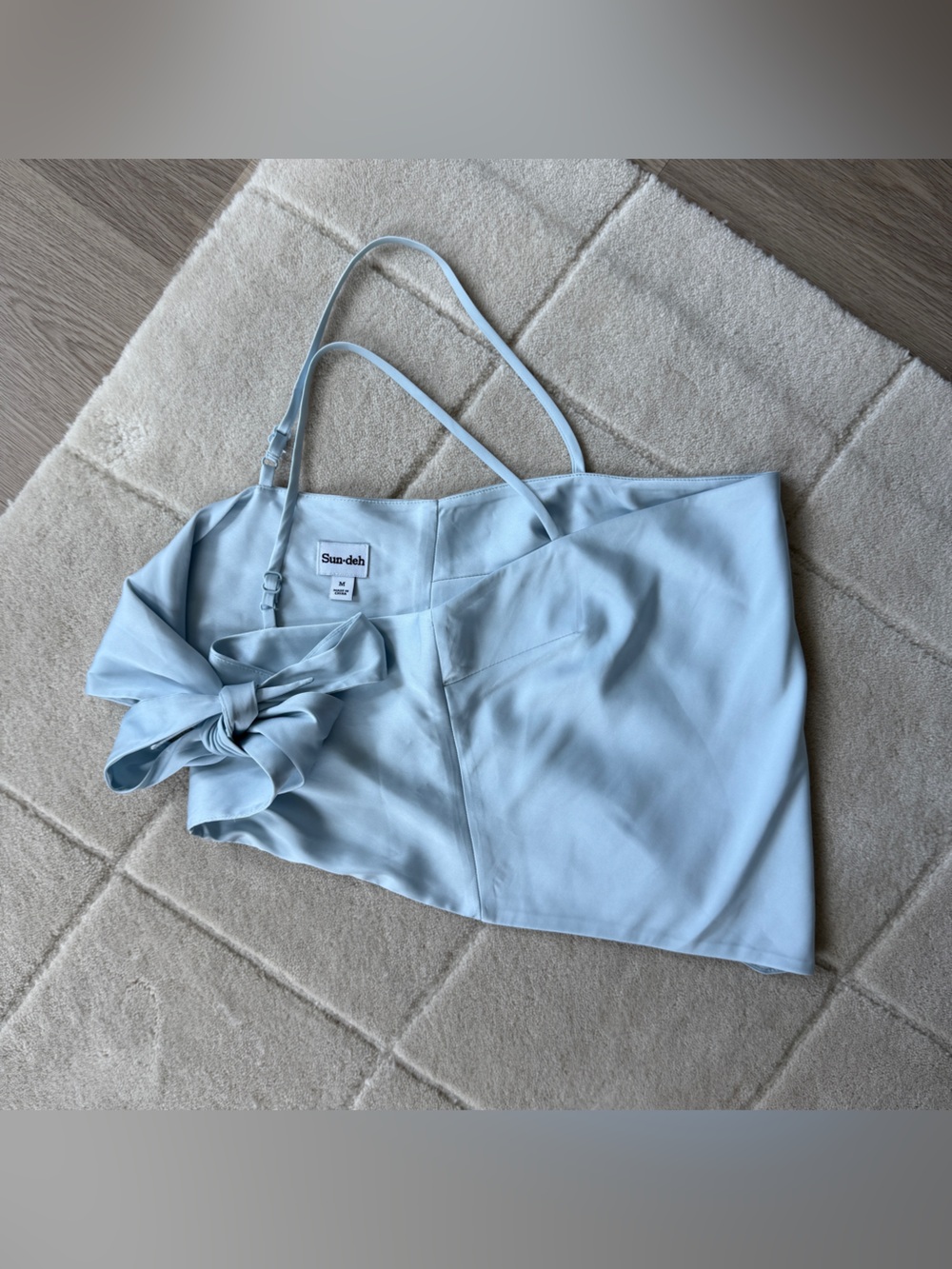 Aritzia Satin Tie-Back Scarf Top - size M, light blue